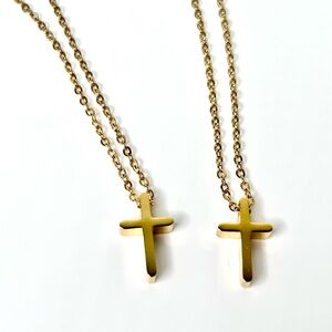 2 Gold Cross Pendant Necklaces